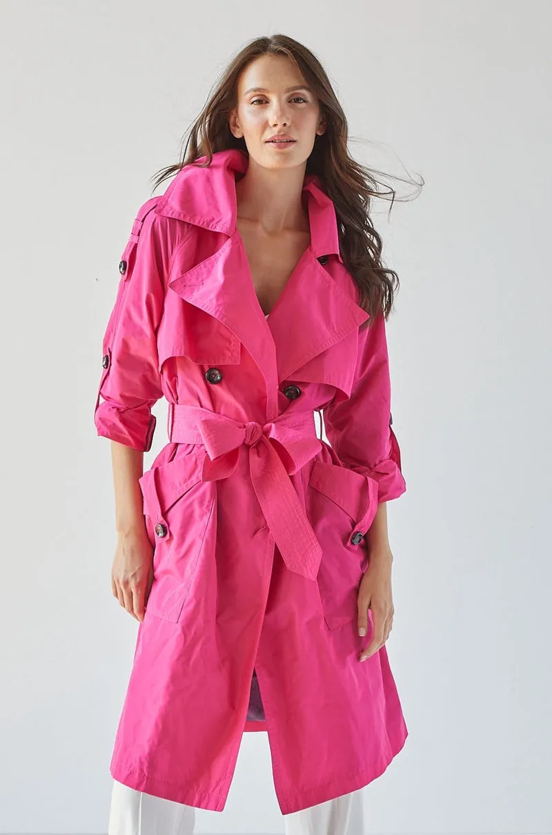 Raphael trench coat - fuschia and birch