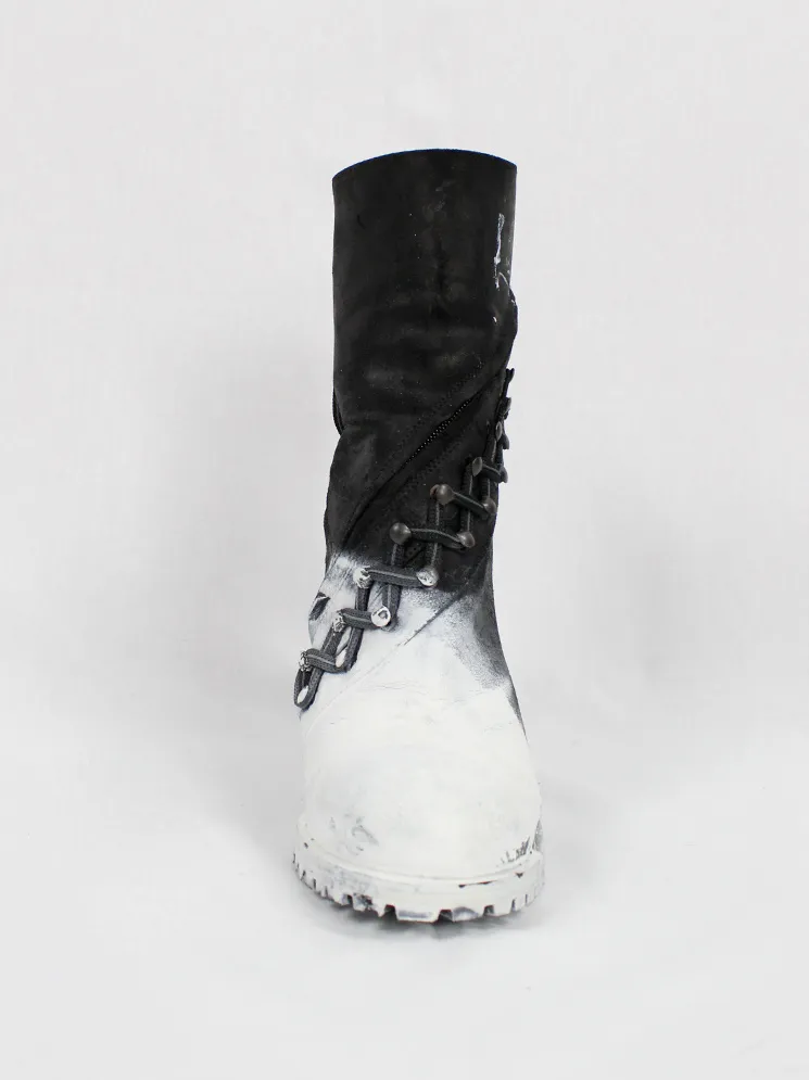 A.F. Vandevorst white spraypainted stiletto combat boots Fall 2015 performance.