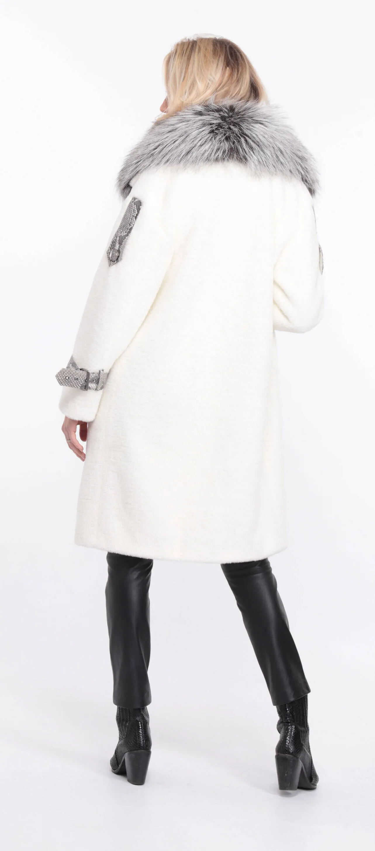 Alcantara coat with amber fox collar - Shop now.