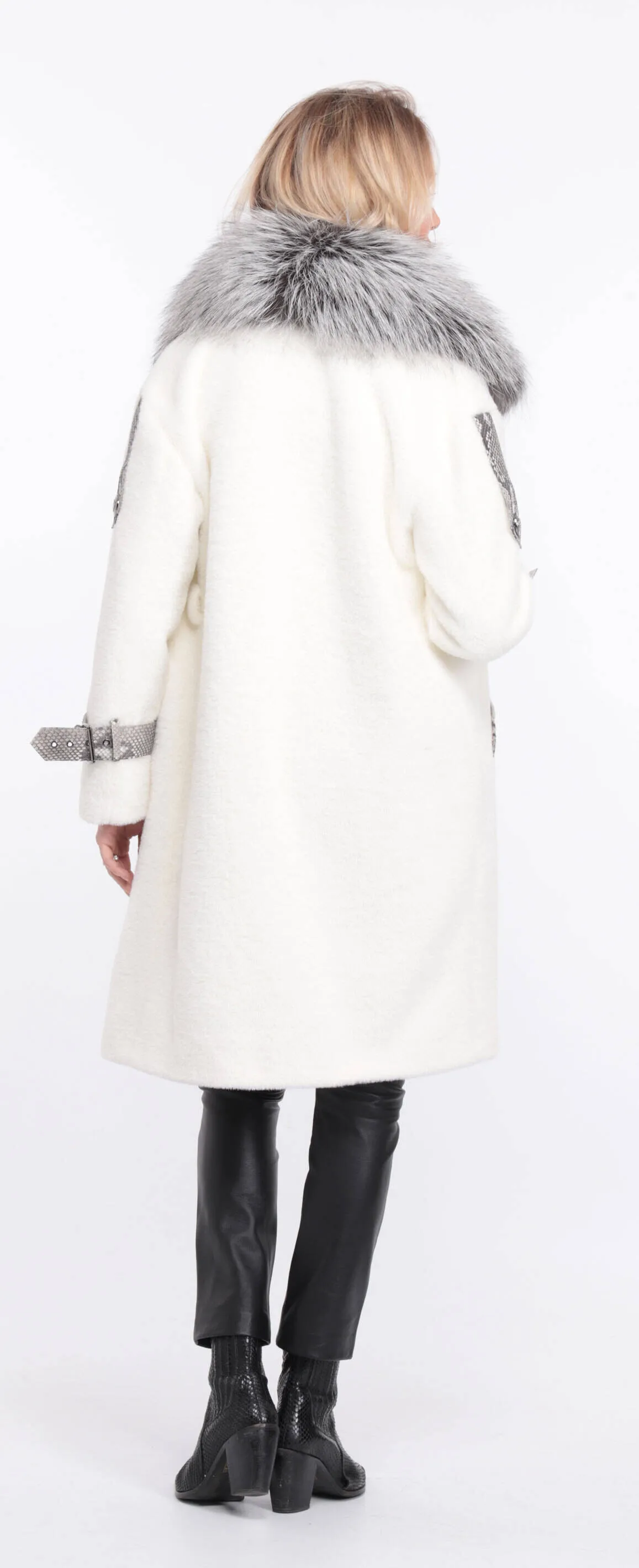 Alcantara coat with amber fox collar - Shop now.