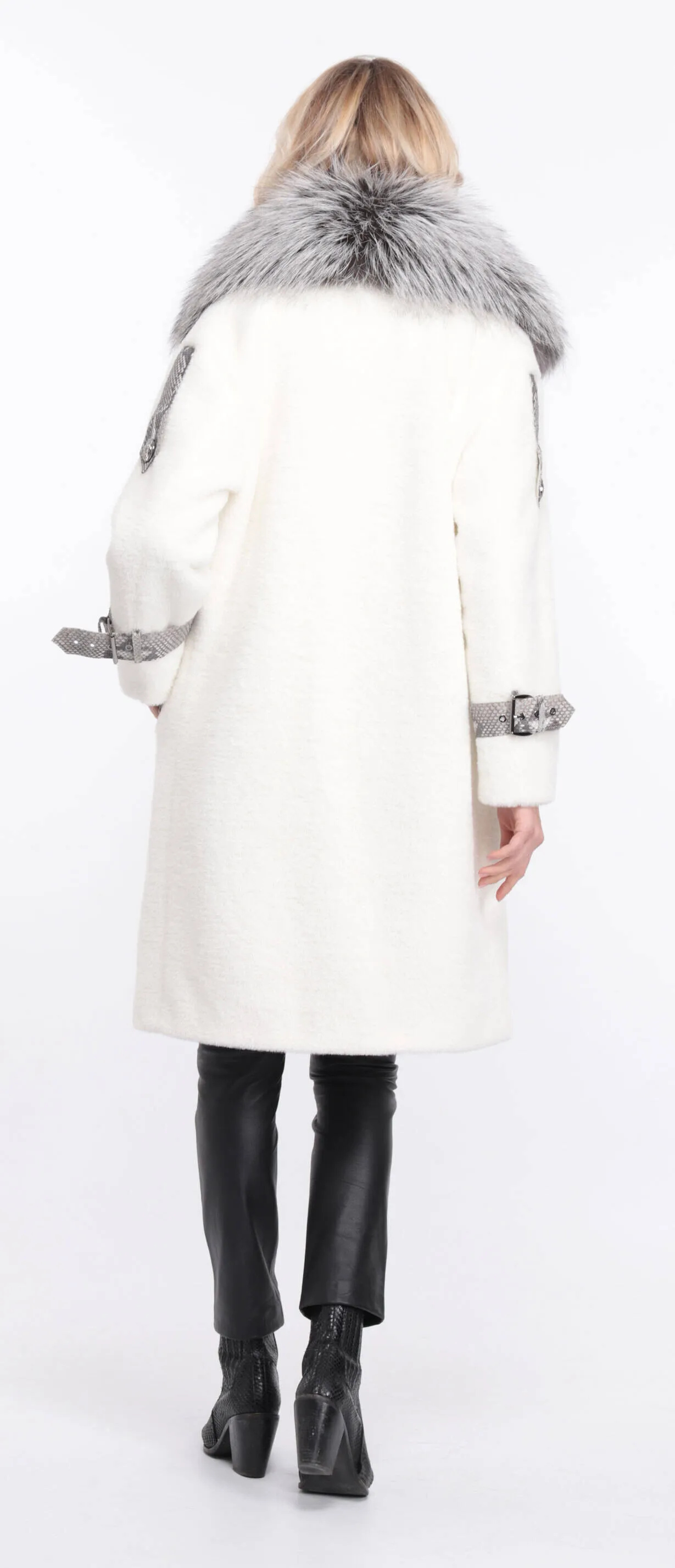 Alcantara coat with amber fox collar - Shop now.