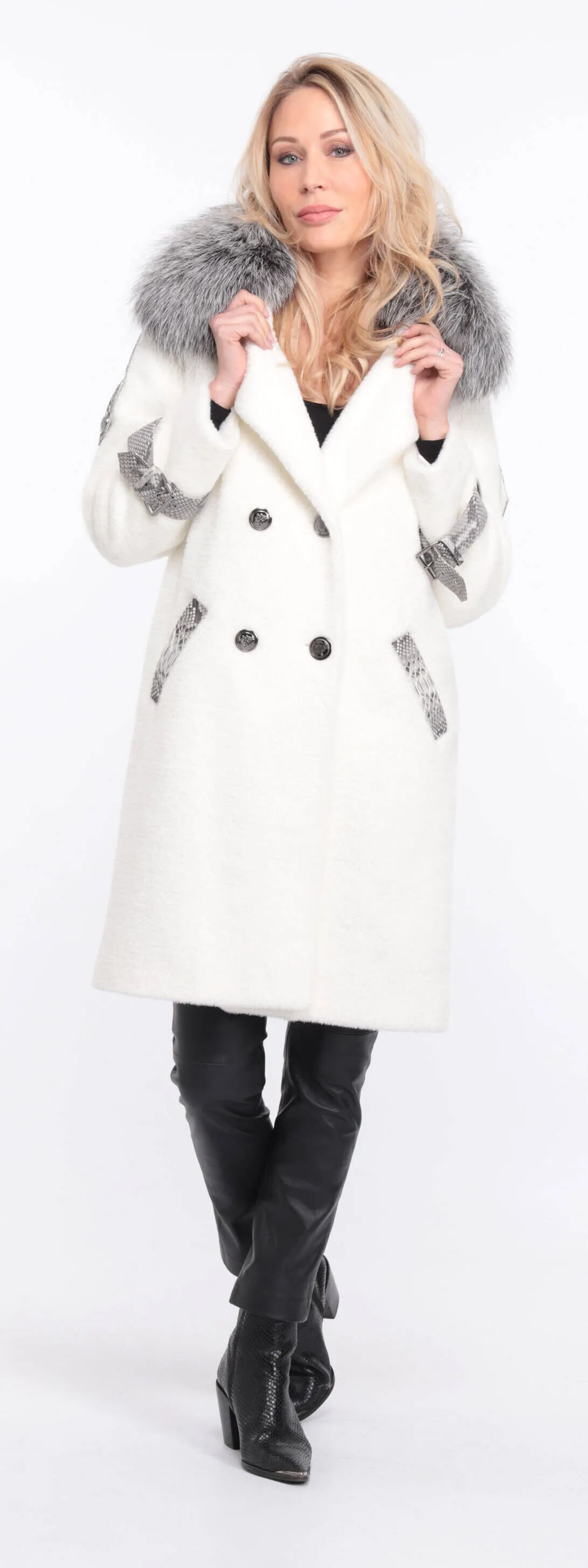 Alcantara coat with amber fox collar - Shop now.