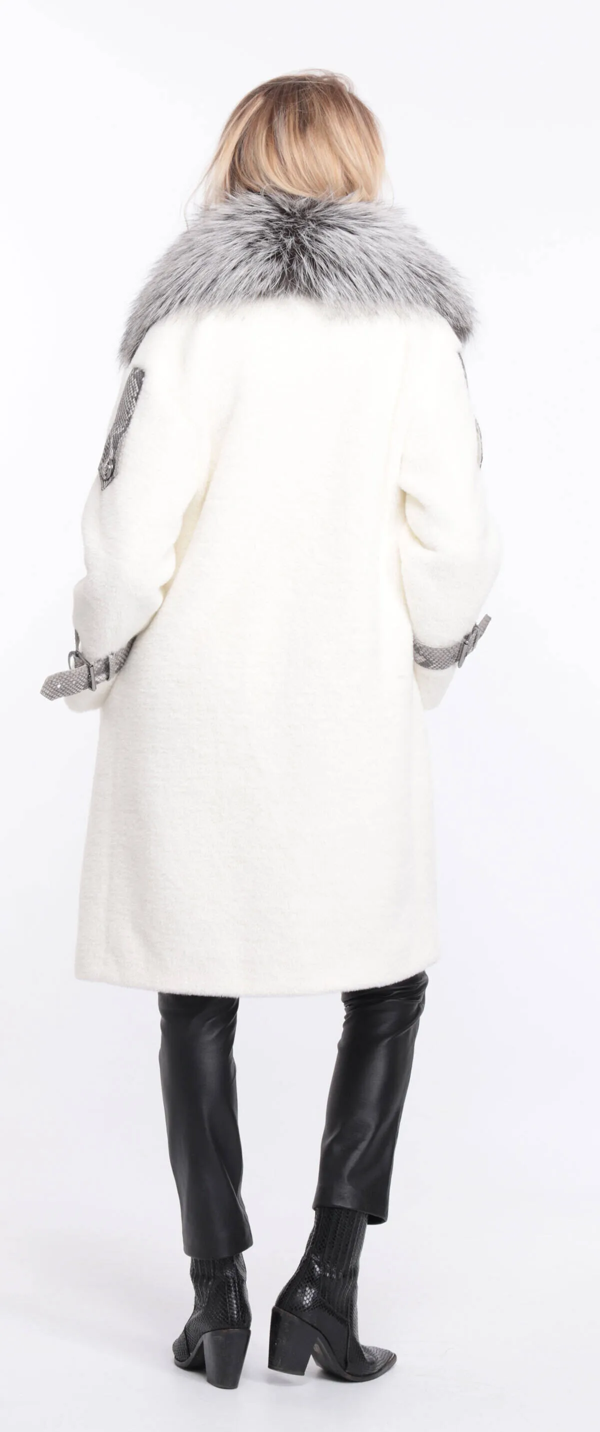 Alcantara coat with amber fox collar - Shop now.