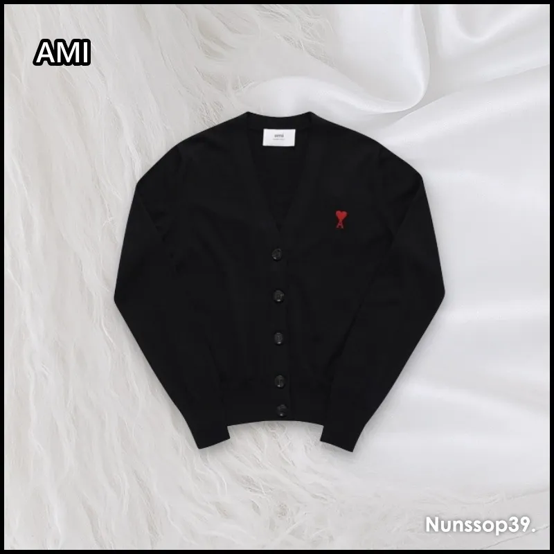 AMI PARIS Heart Street Style Long Sleeves Plain Logo Cardigans