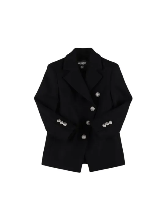 Balmain Wool Blend Coat with Asymmetrical Button Detail