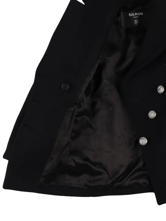 Balmain Wool Blend Coat with Asymmetrical Button Detail