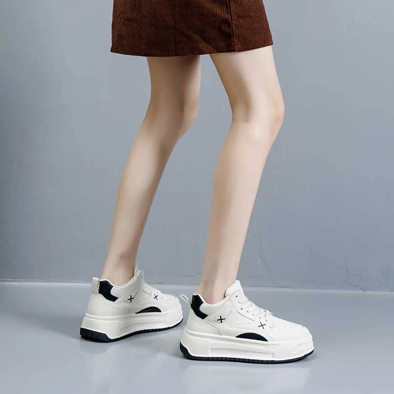 Beige Black Cross Pattern Sneaker