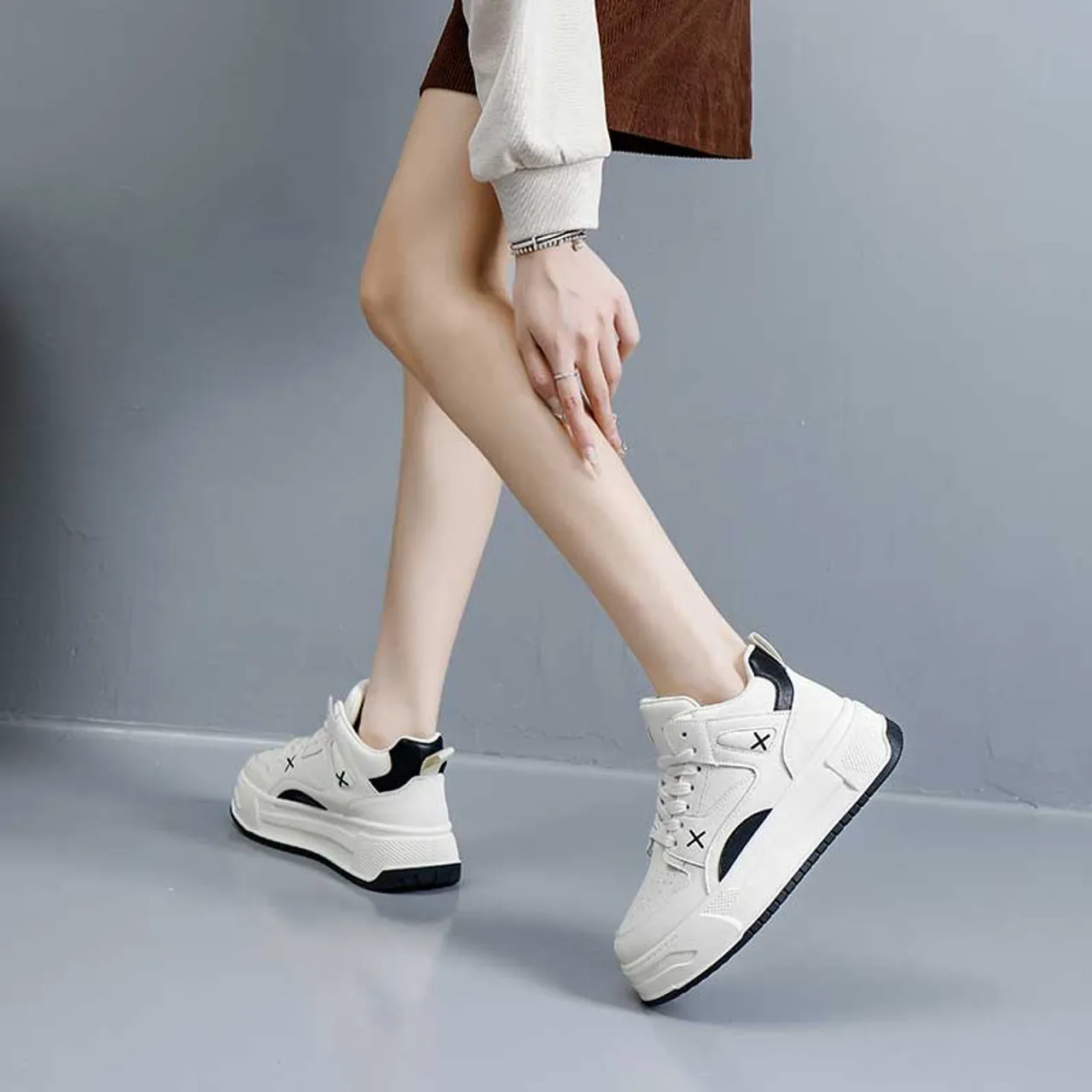 Beige Black Cross Pattern Sneaker