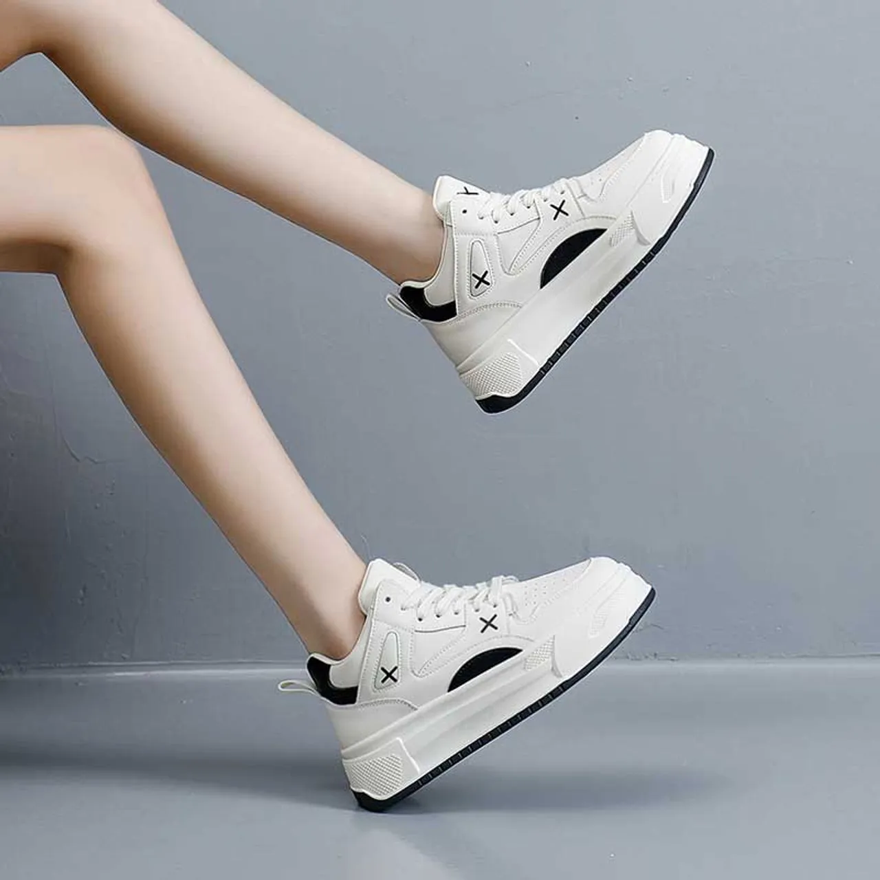 Beige Black Cross Pattern Sneaker