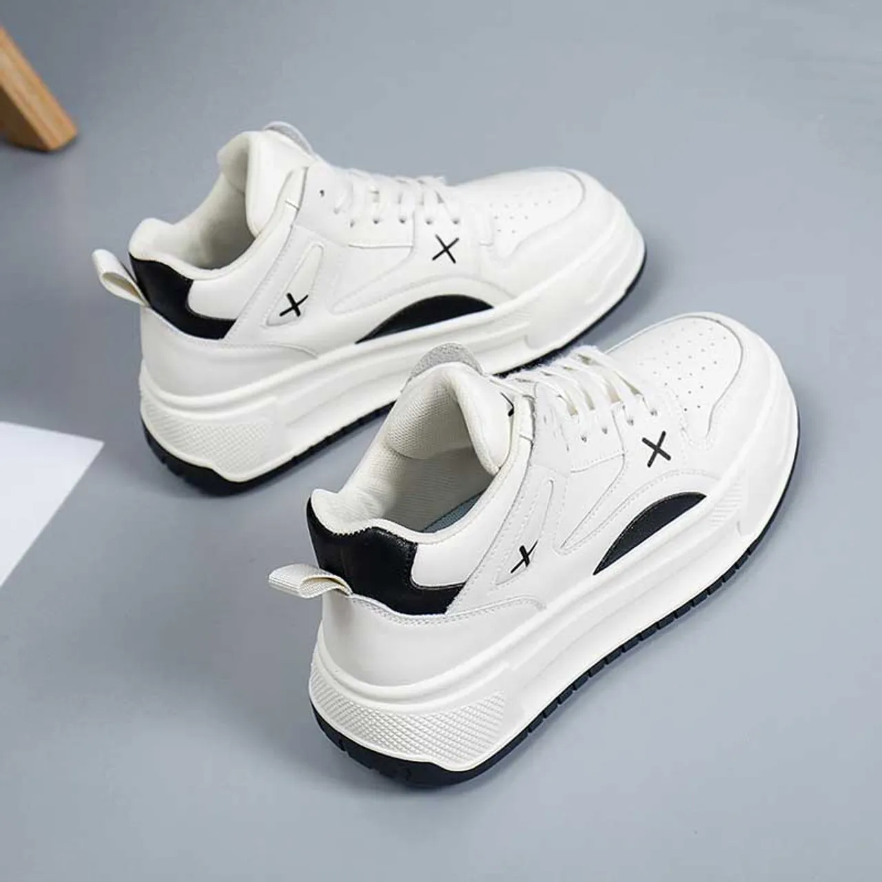 Beige Black Cross Pattern Sneaker