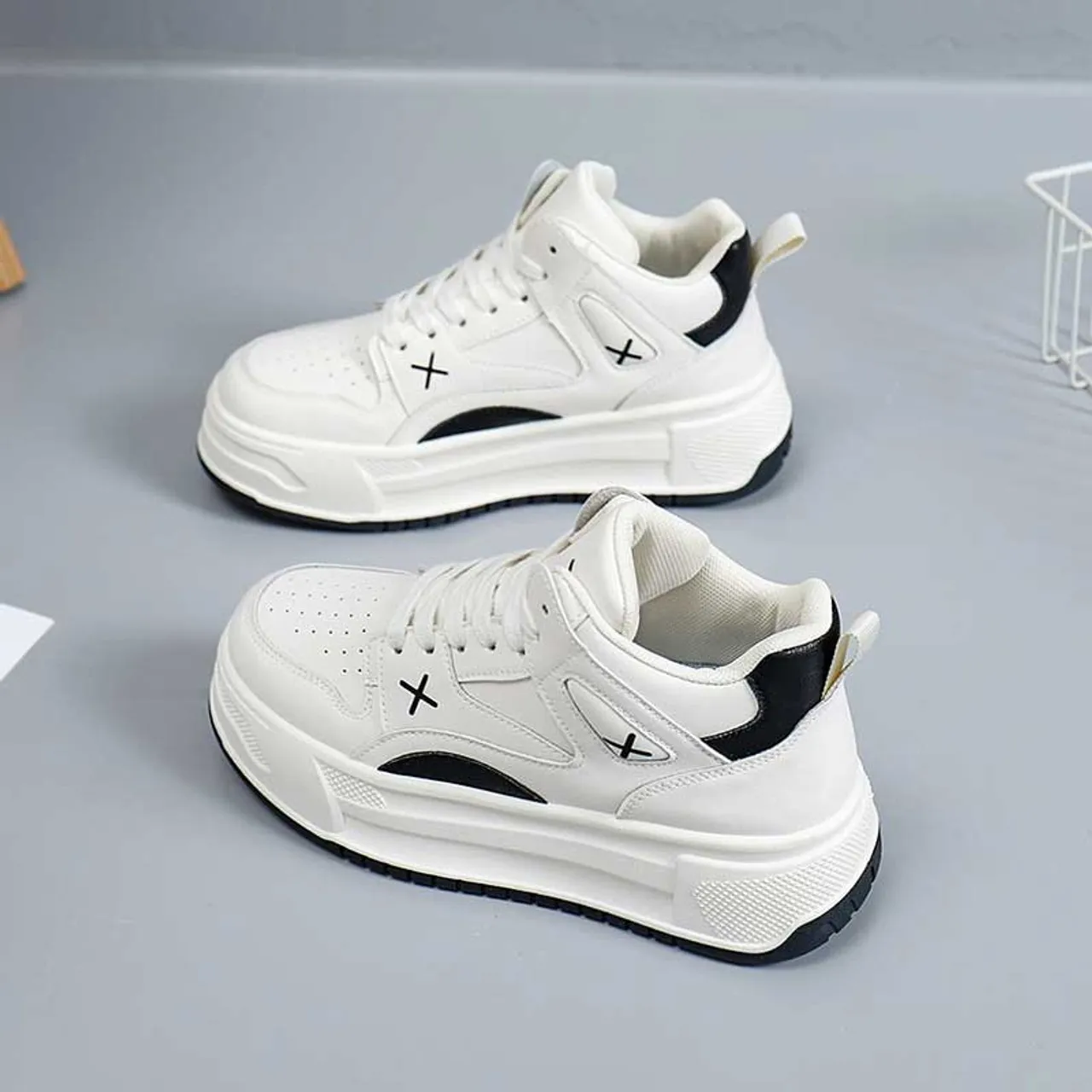 Beige Black Cross Pattern Sneaker