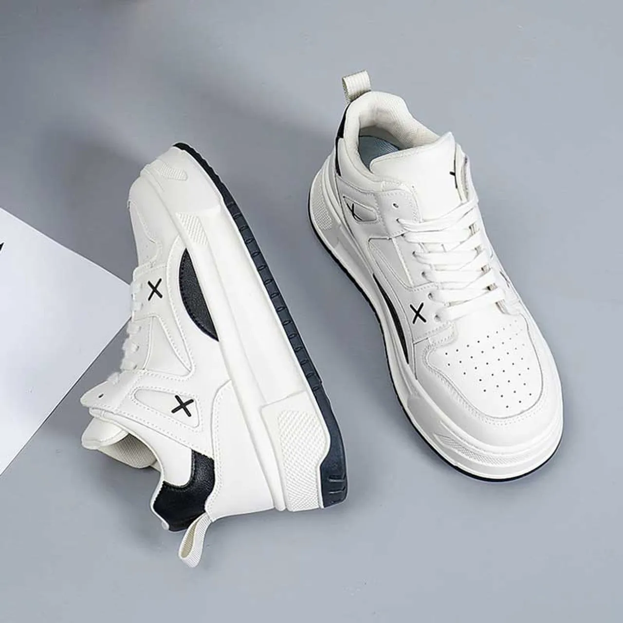 Beige Black Cross Pattern Sneaker