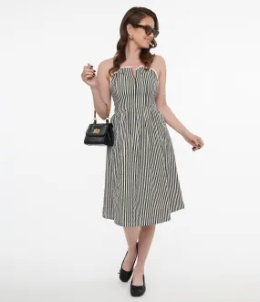 Black White Striped Adeline Cotton Midi Dress