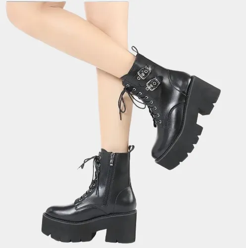 Black Lace Up Platform Boots