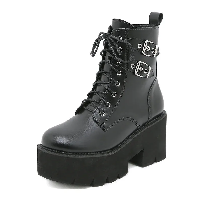 Black Lace Up Platform Boots