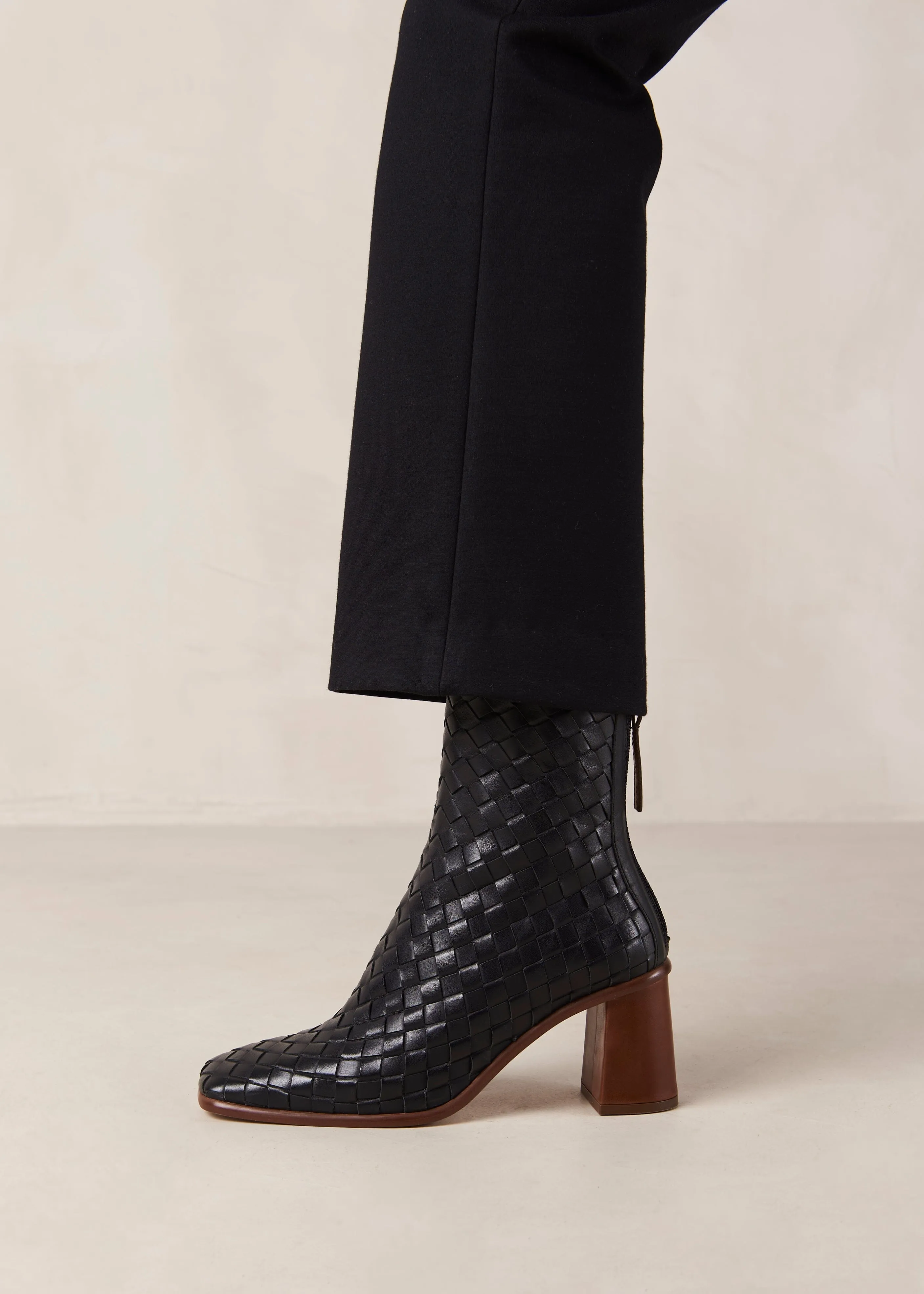 Black Leather Ankle Boots - West Braided