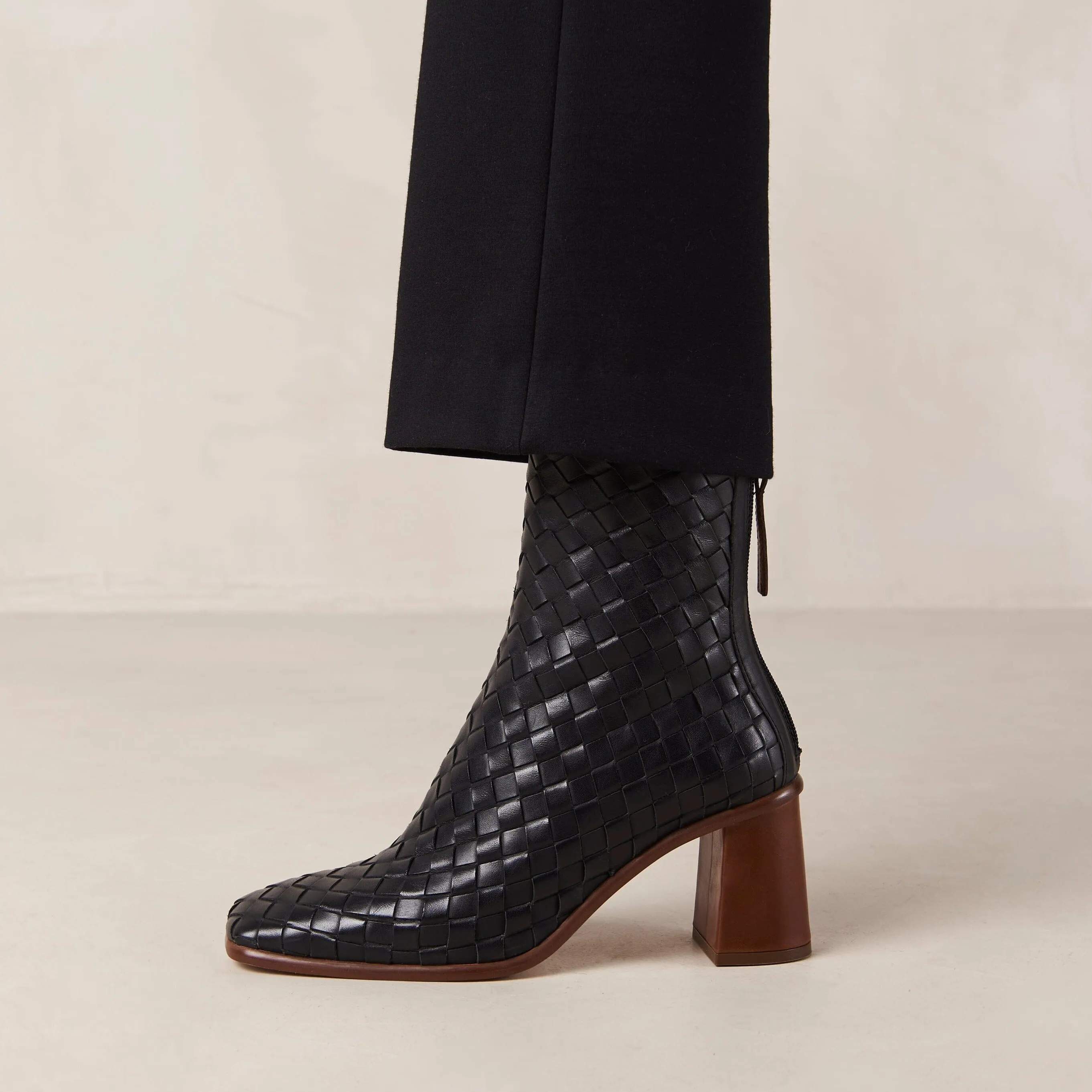 Black Leather Ankle Boots - West Braided