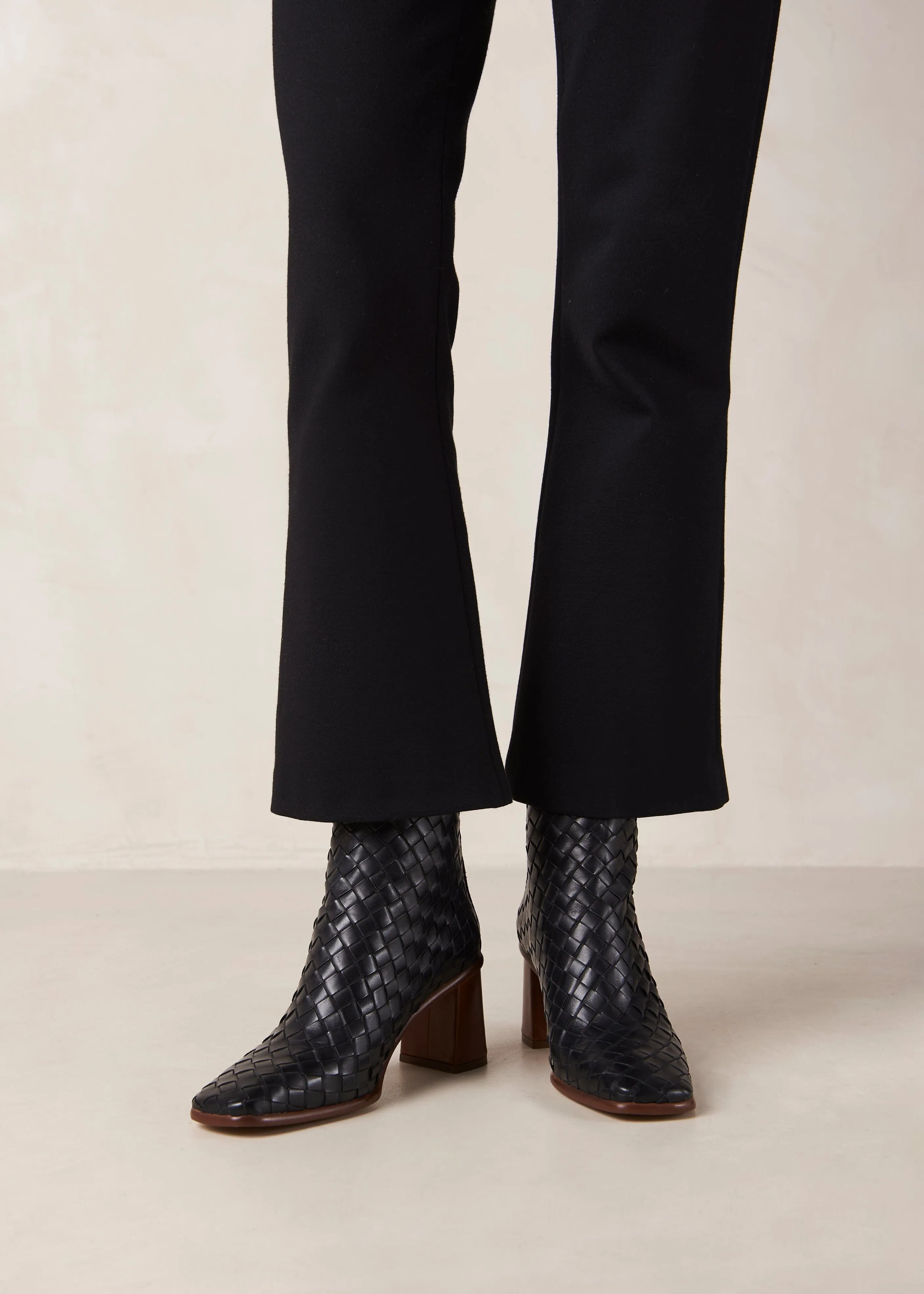 Black Leather Ankle Boots - West Braided