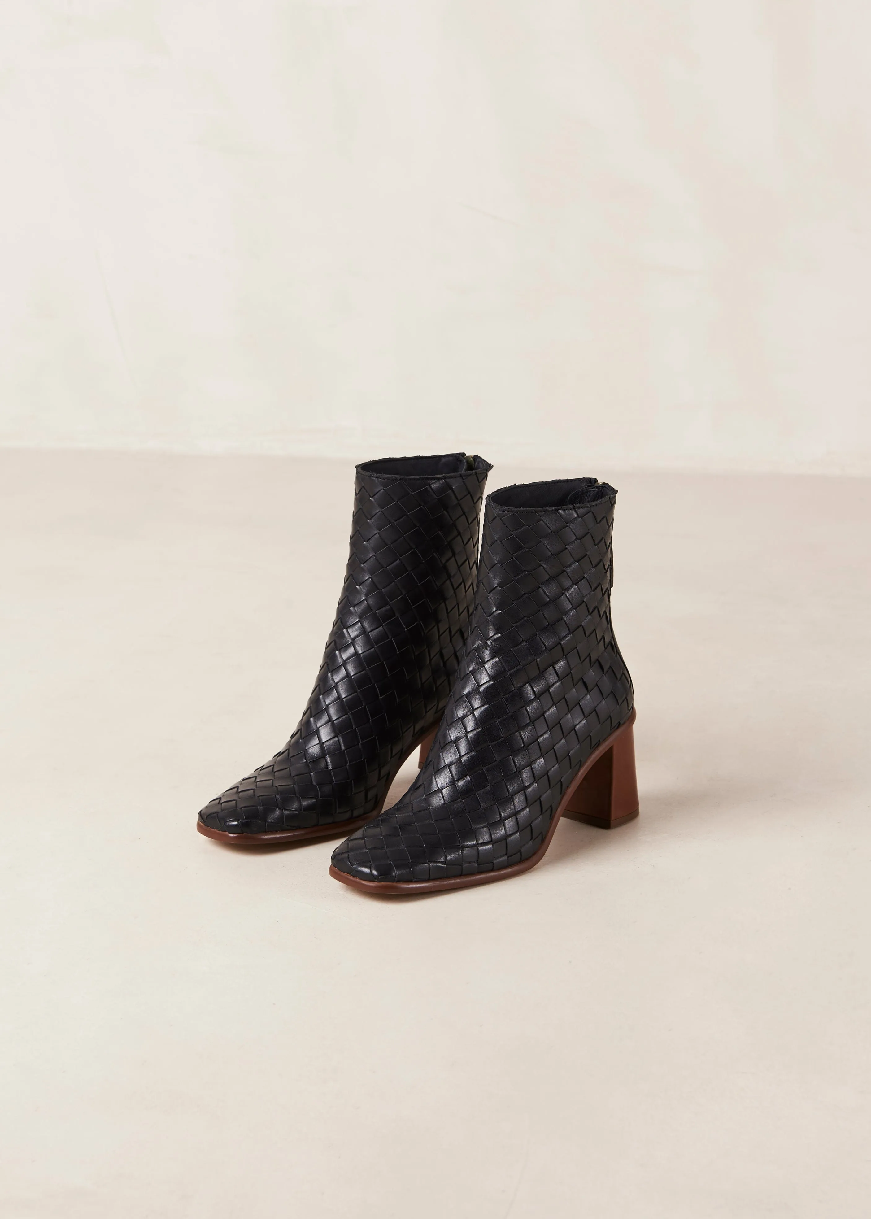 Black Leather Ankle Boots - West Braided