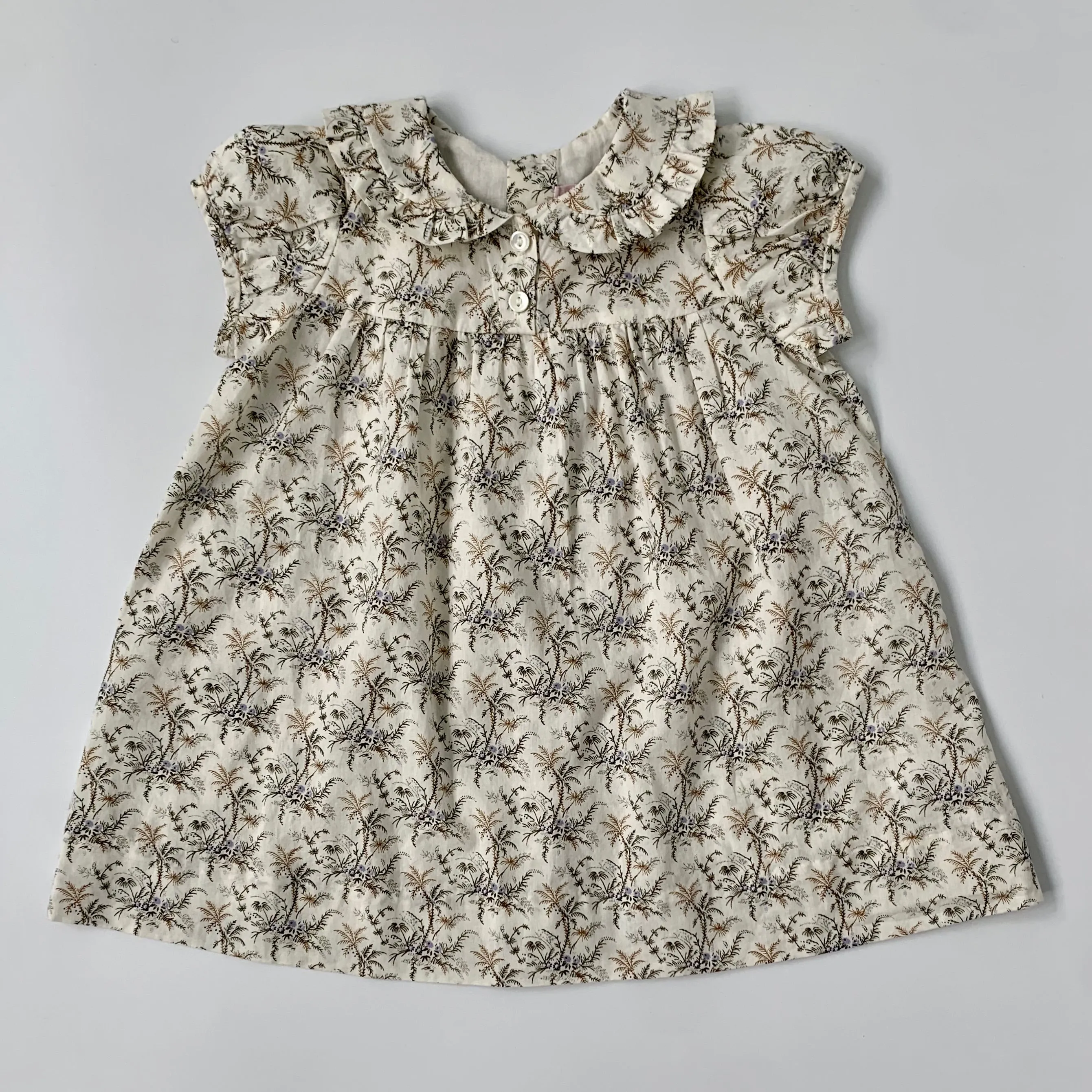 Bonpoint Frond Print Dress Frill Collar 6 Months Brand New