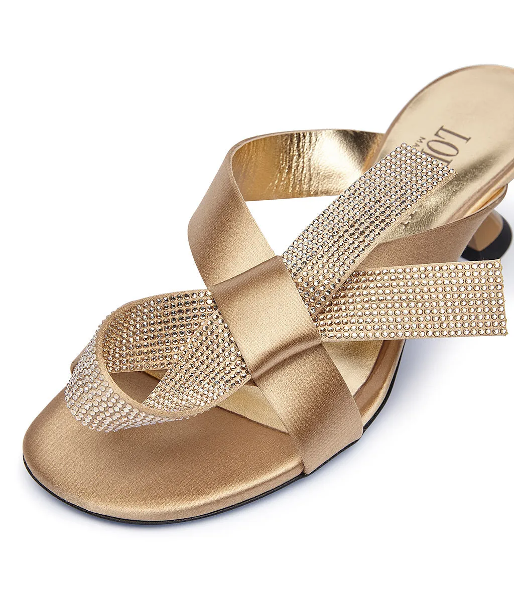 Bronze satin rhinestone sandals.