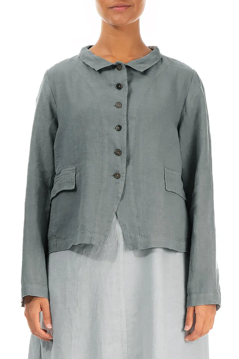 Sage Linen Jacket with Button Detail