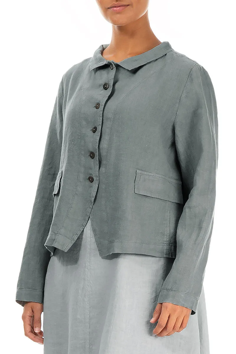 Sage Linen Jacket with Button Detail