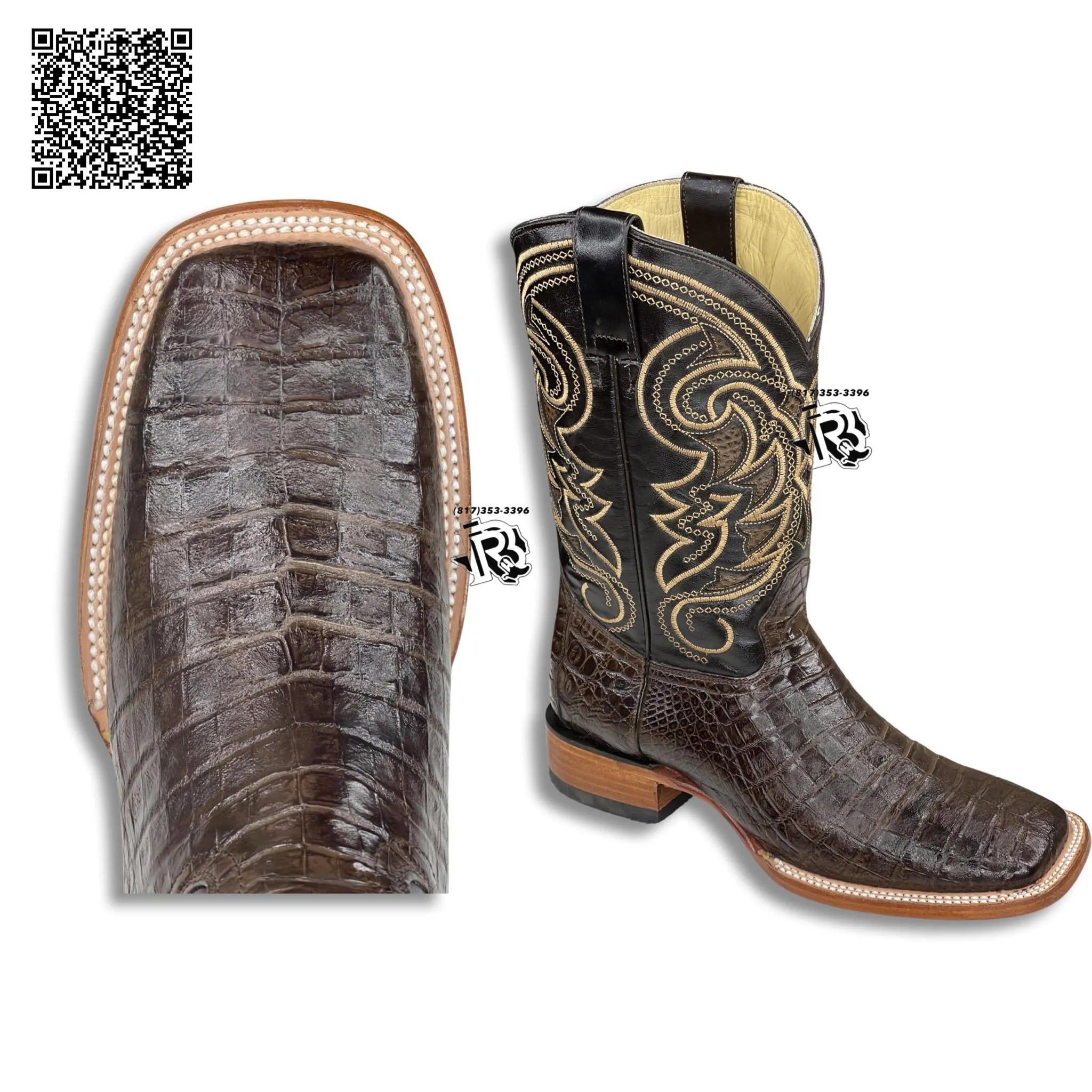 Caiman Belly Tobacco Men's Western Square Toe Boots Arango