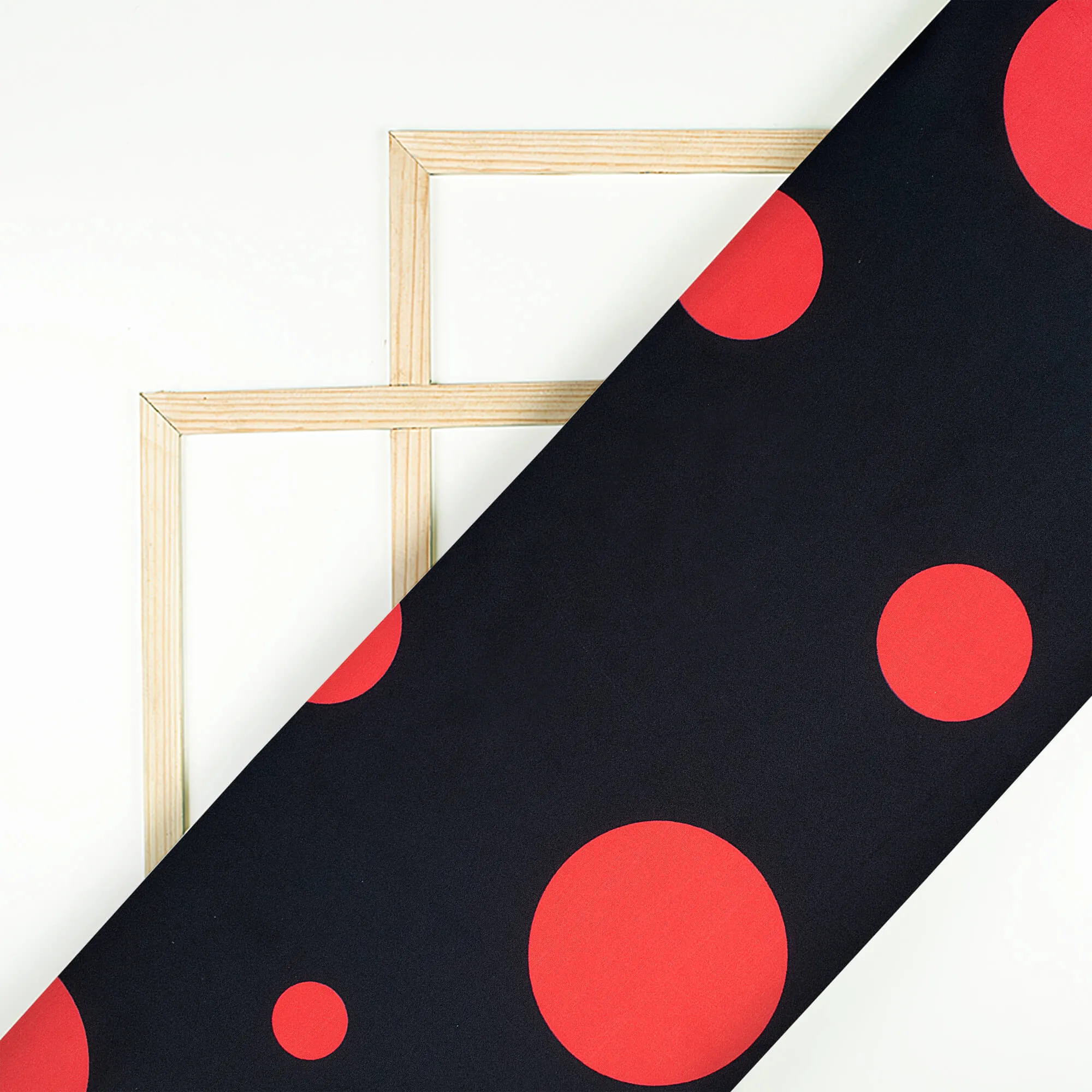 Candy Red and Black Polka Dot Micro Crepe Fabric