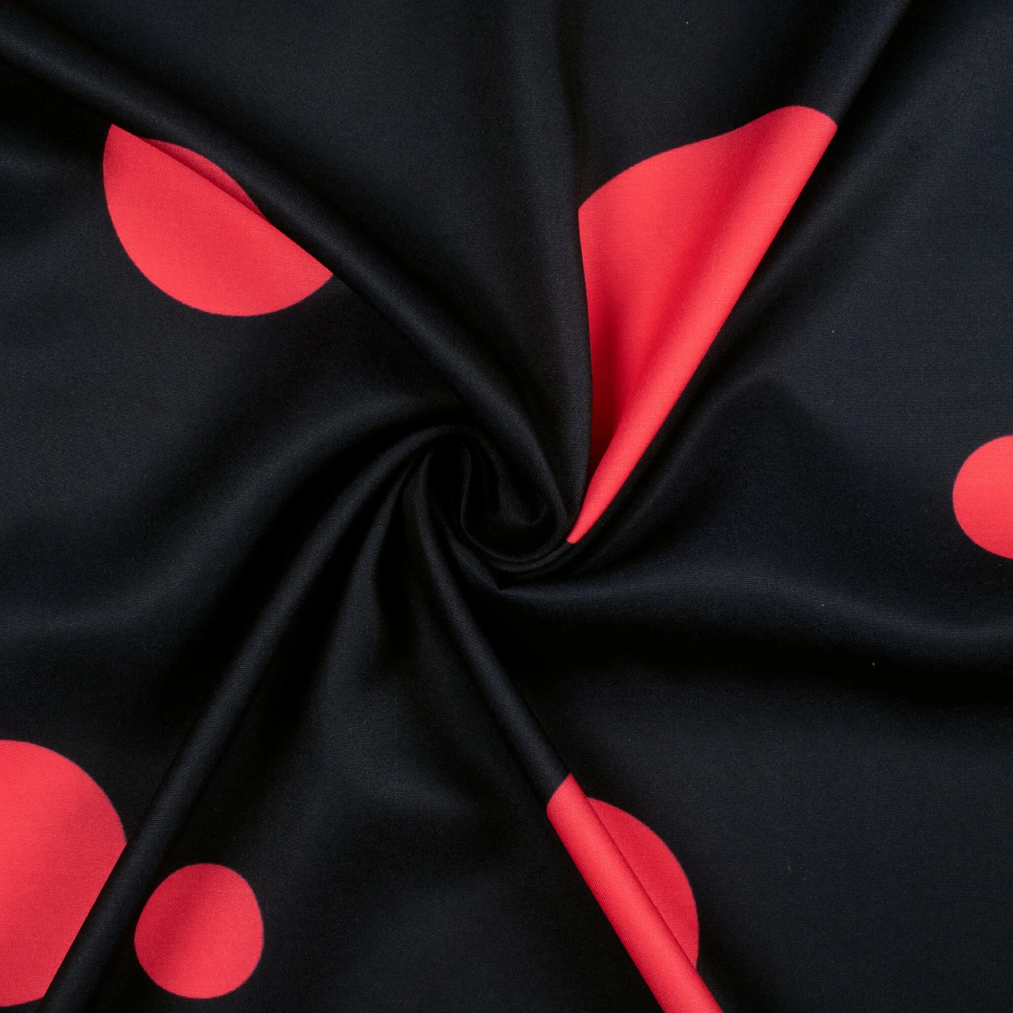 Candy Red and Black Polka Dot Micro Crepe Fabric