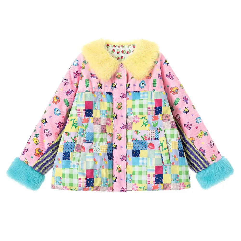 Cartoon Print Plush Coat for Women