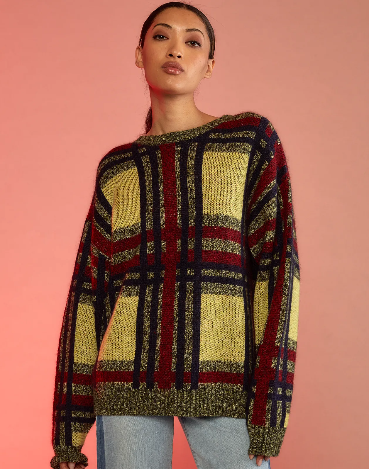 Checked Pattern Wool Sweater