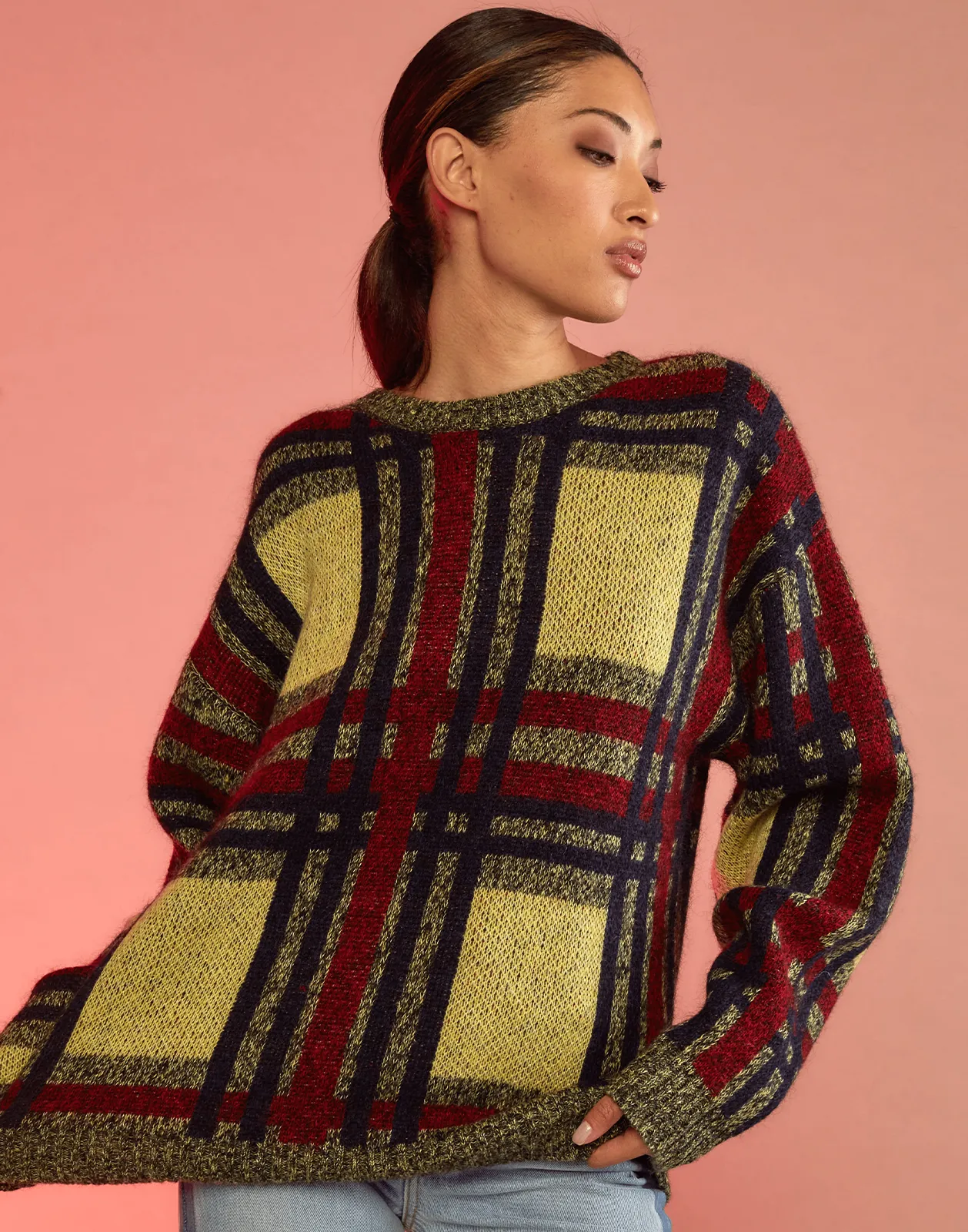 Checked Pattern Wool Sweater