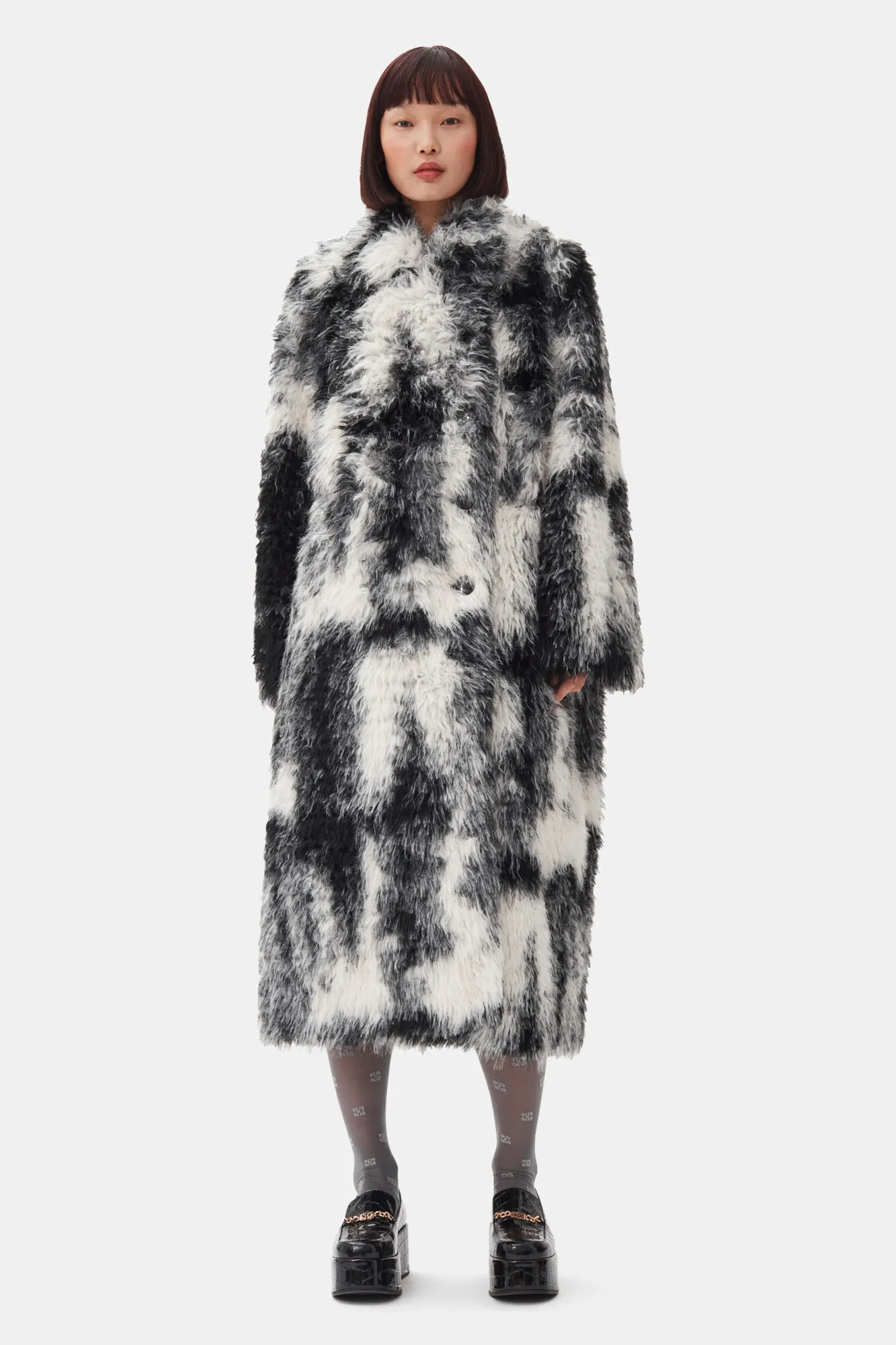 Chic Black & White Faux Fur Coat