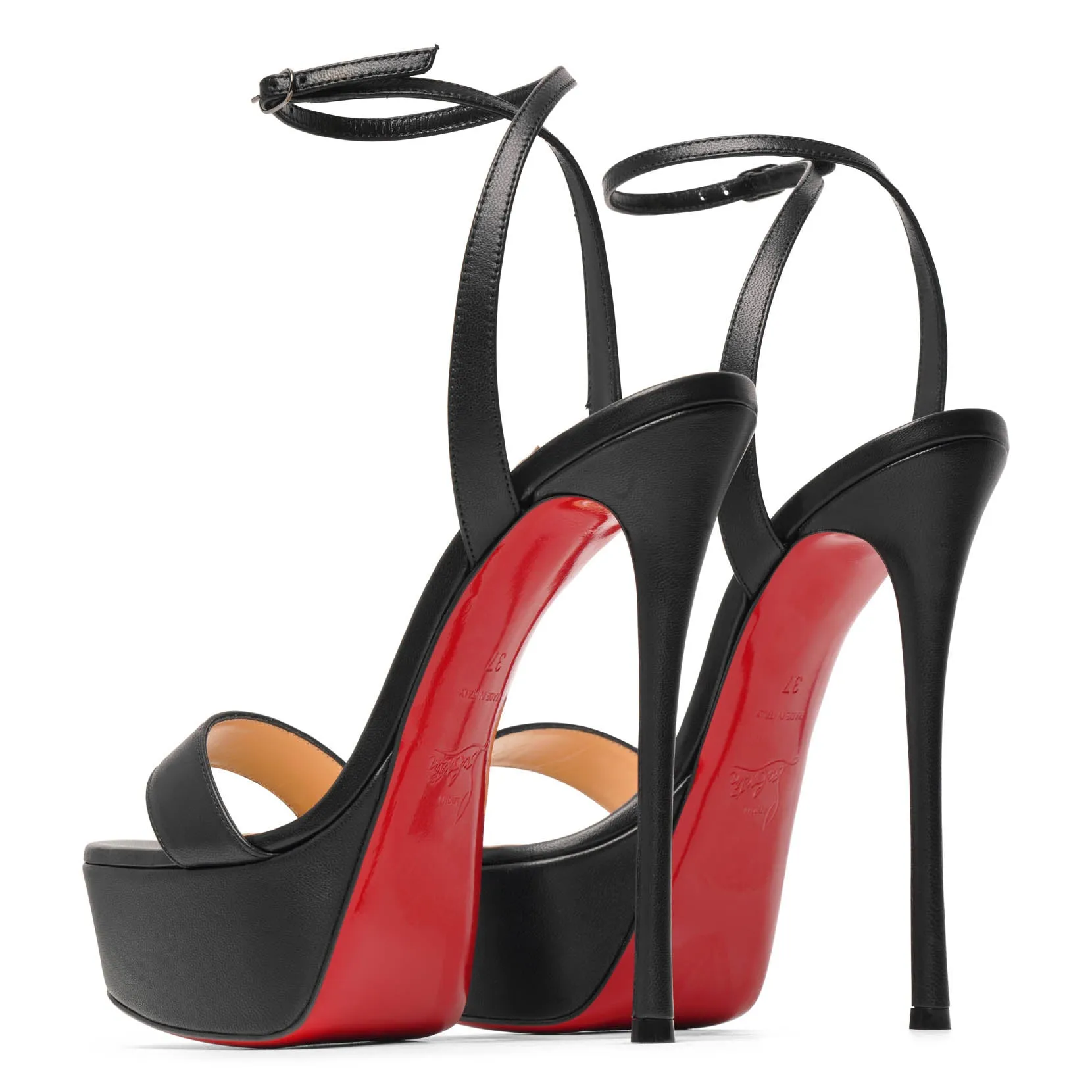 Christian Louboutin Loubi Queen 150 Black Leather Platform Sandals