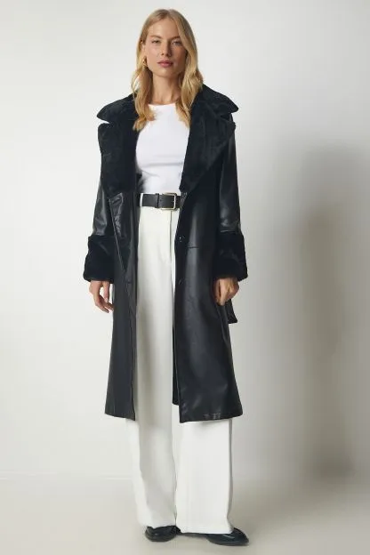 Collar Faux Leather Coat