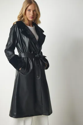 Collar Faux Leather Coat