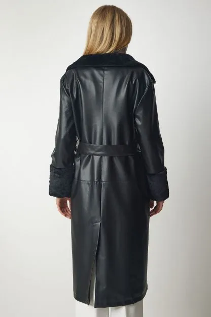 Collar Faux Leather Coat