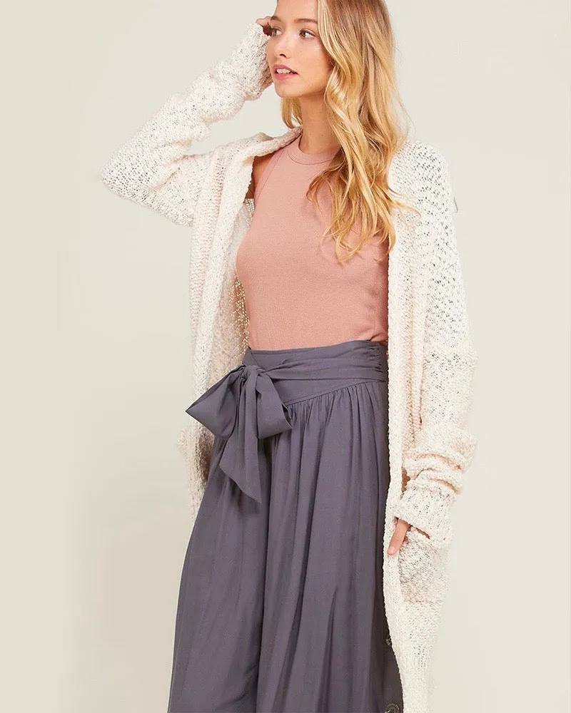 Cream Open Front Longline Cardigan