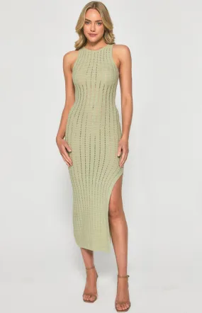 Crochet Knit Midi Dress with Side Split Details