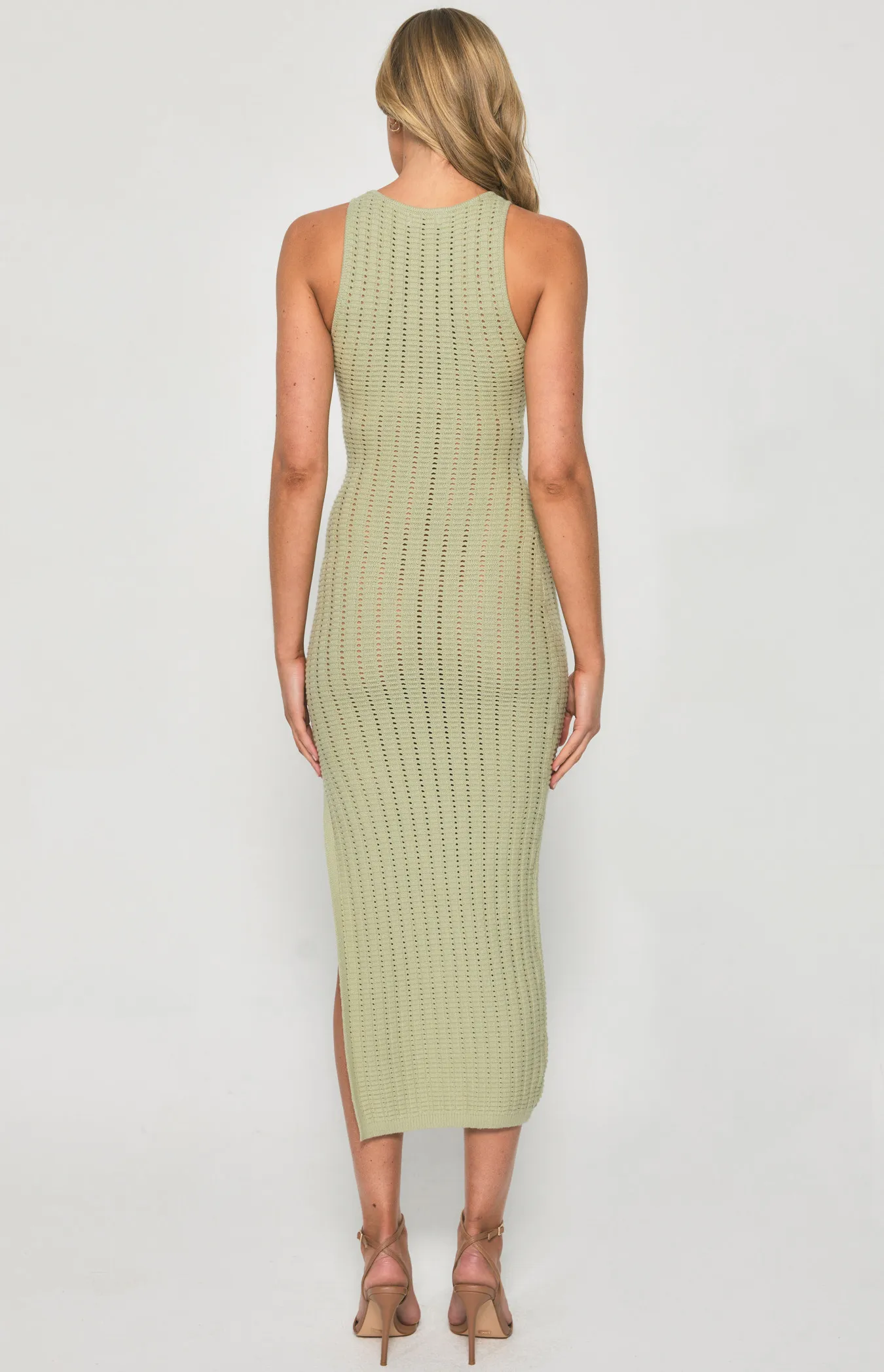 Crochet Knit Midi Dress with Side Split Details