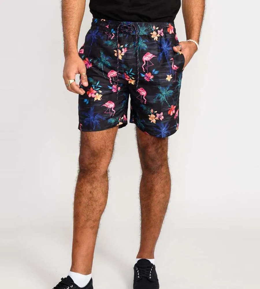 Men's Swim Shorts With Palm Tree and Flamingo Print