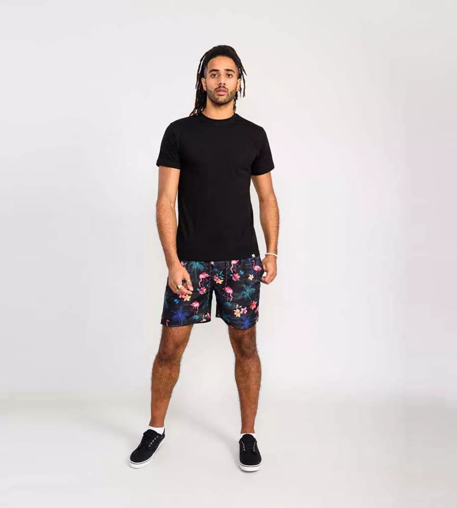 Men's Swim Shorts With Palm Tree and Flamingo Print