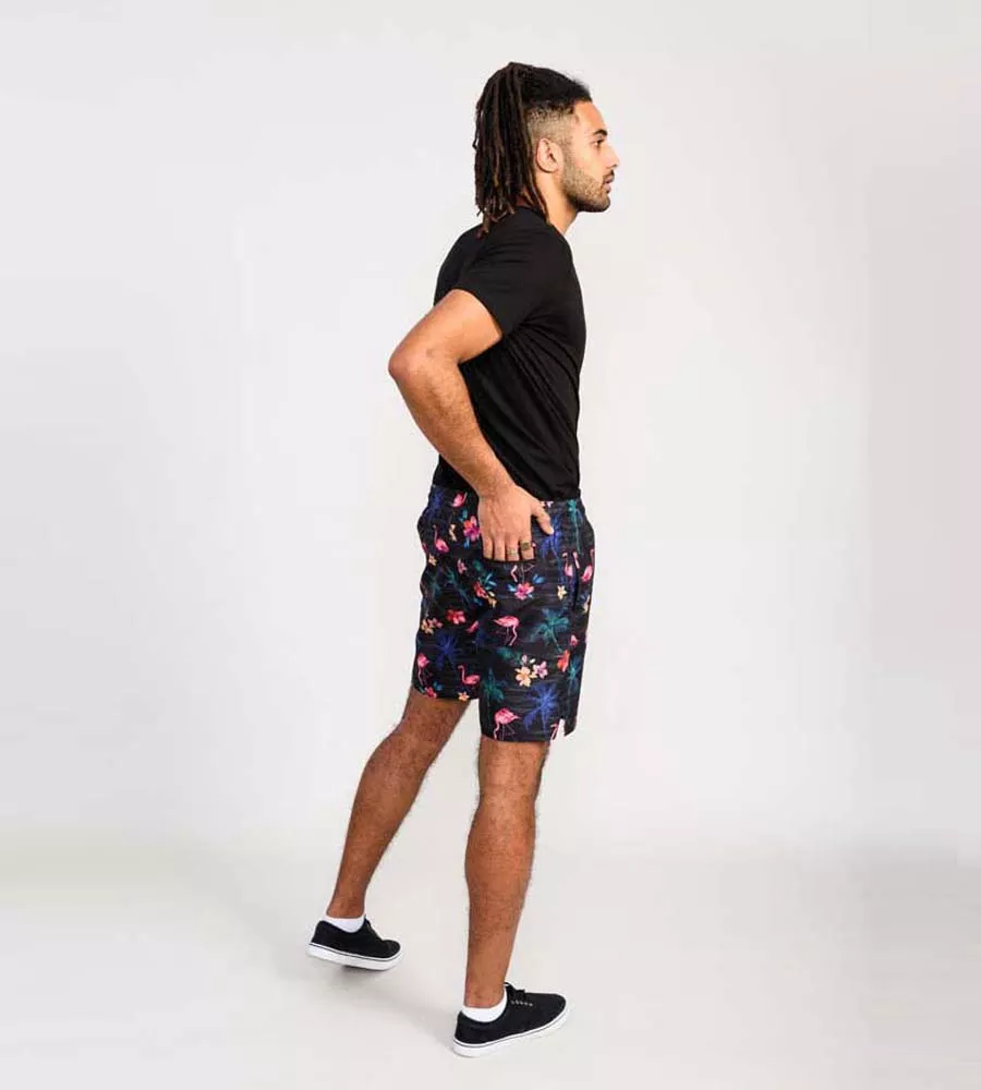 Men's Swim Shorts With Palm Tree and Flamingo Print