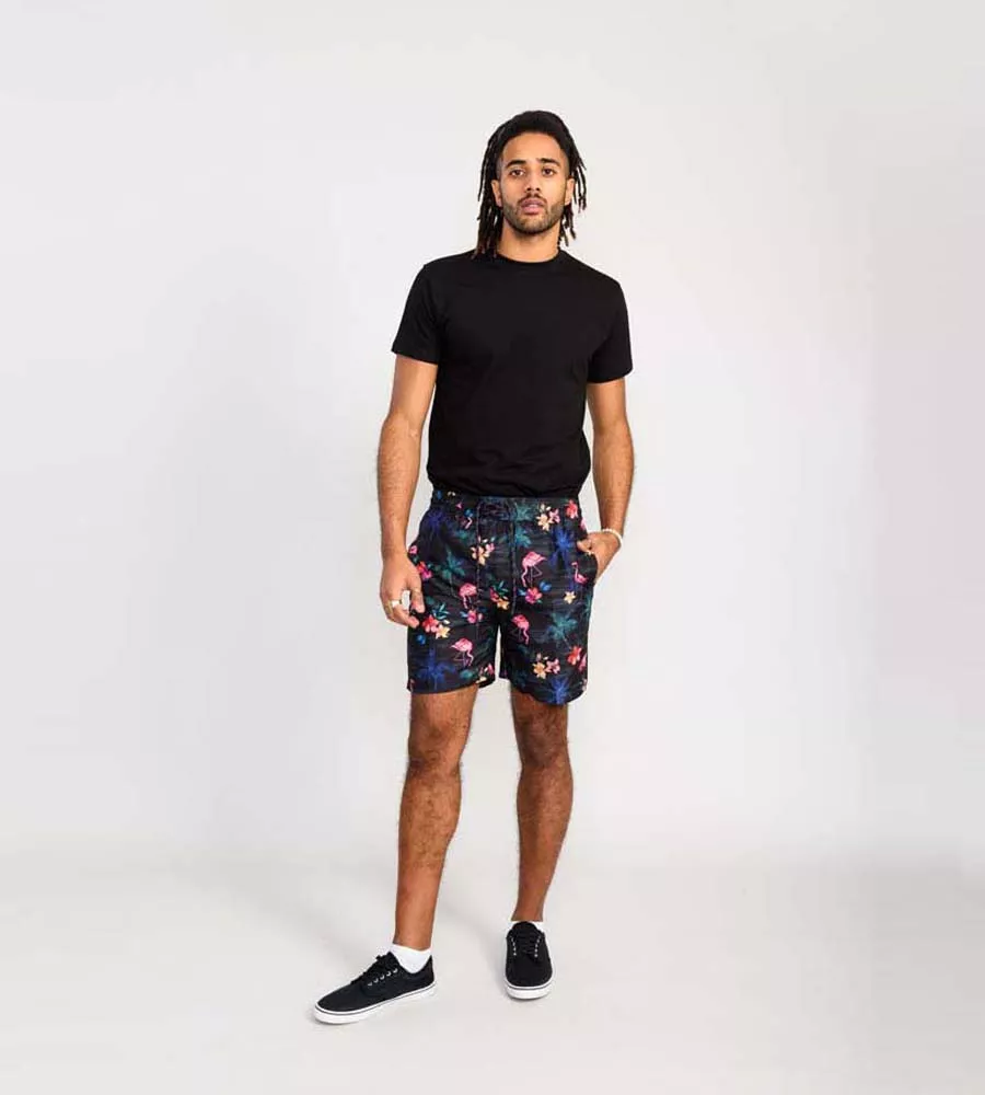 Men's Swim Shorts With Palm Tree and Flamingo Print