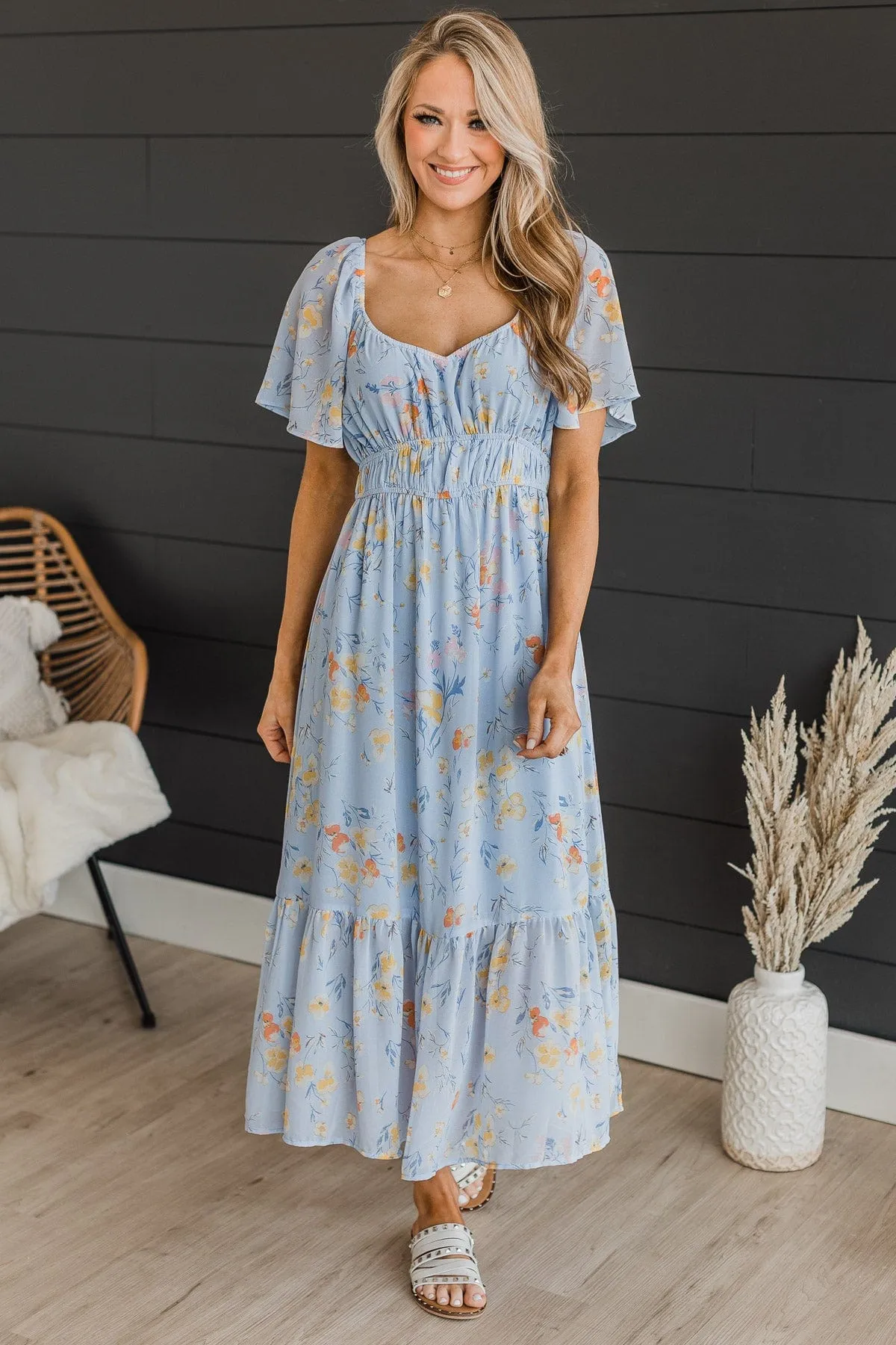 Light Blue Dance It Out Floral Midi Dress