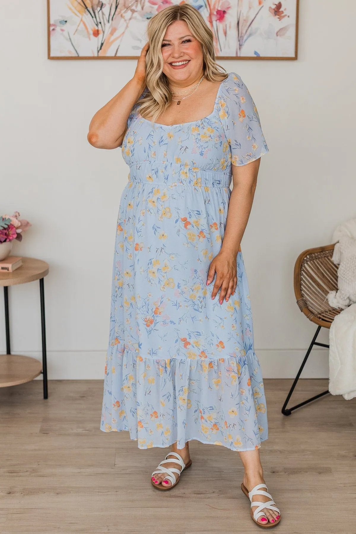 Light Blue Dance It Out Floral Midi Dress