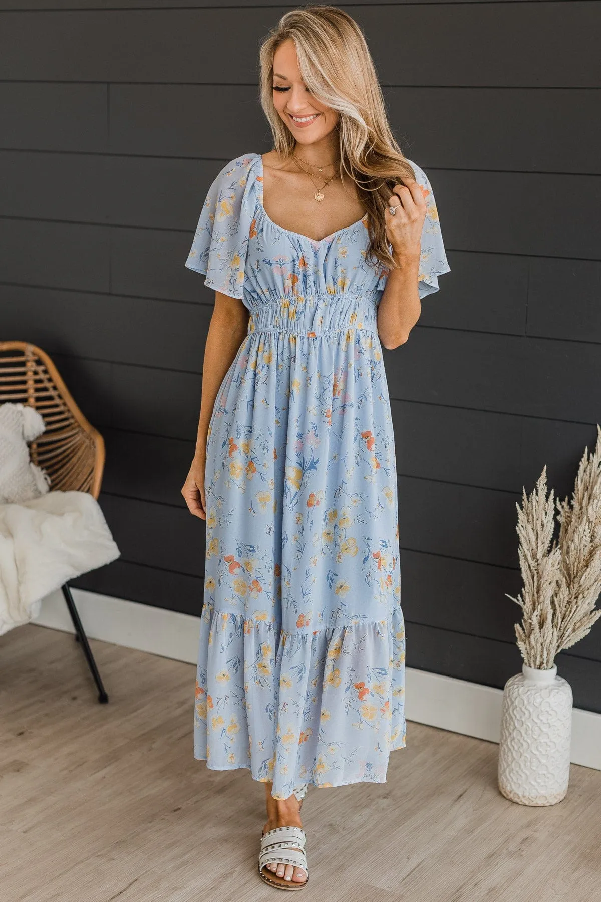 Light Blue Dance It Out Floral Midi Dress