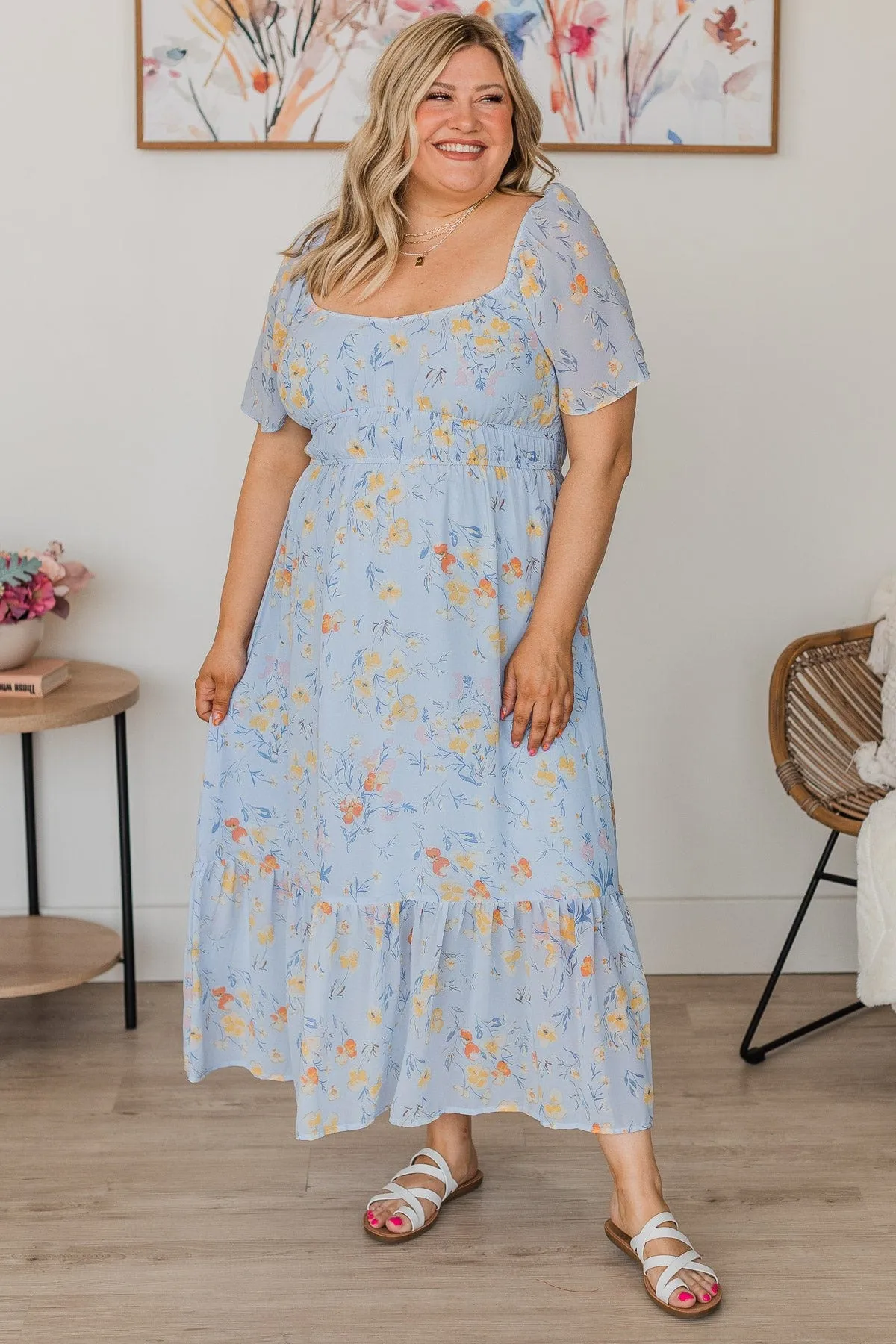 Light Blue Dance It Out Floral Midi Dress