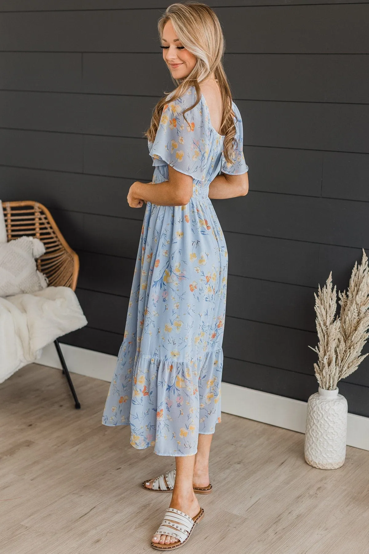 Light Blue Dance It Out Floral Midi Dress